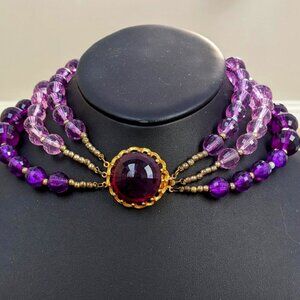 VINTAGE STATEMENT PURPLE CUT GLASS NECKLACE
